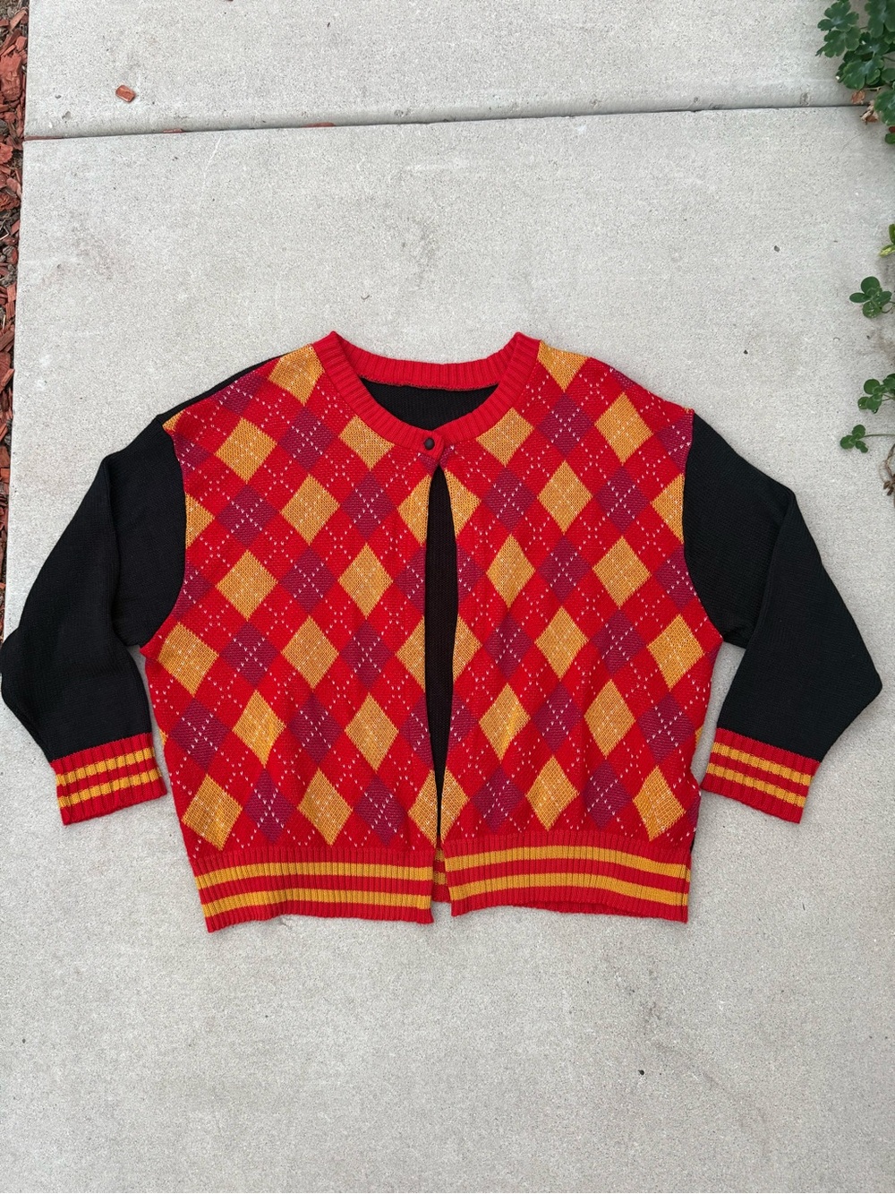 Elhoffer Design Red & Blue Plaid Argyle Cardigan Sweater Size 3XL